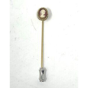 Vintage Cameo Stick Pin With Gold Tone & Silver Tone Accents
